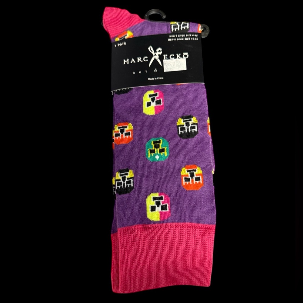 Marc Ecko Nacho Libre men’s dress socks purple multicolor wrestling masks new